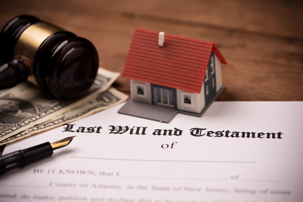 Last will and testament form with gavel.