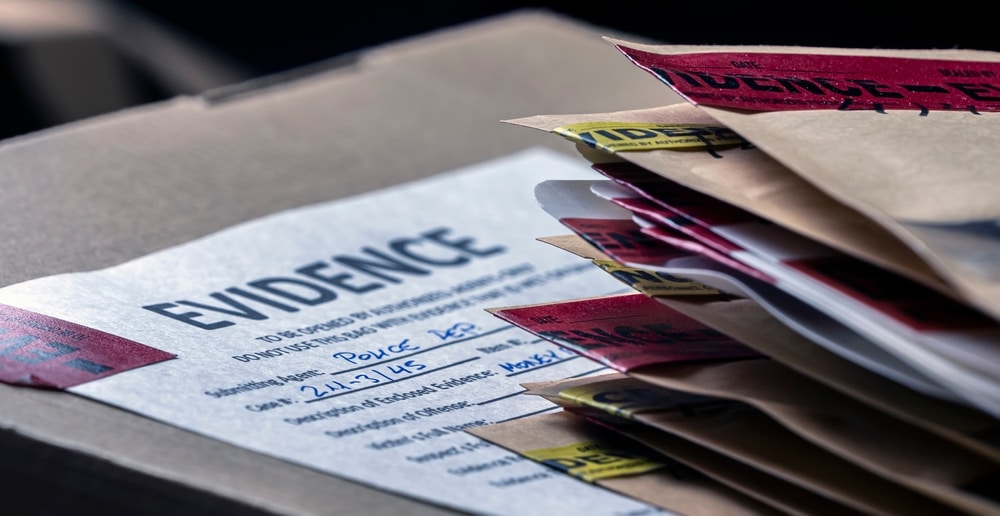 Stylized image of files of evidence in criminal investigation